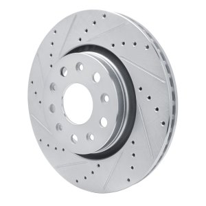 Jeep Wrangler Brake Rotor (1) - Front Left - R1 Concepts - Drilled & Slotted - Silver - `18-`25